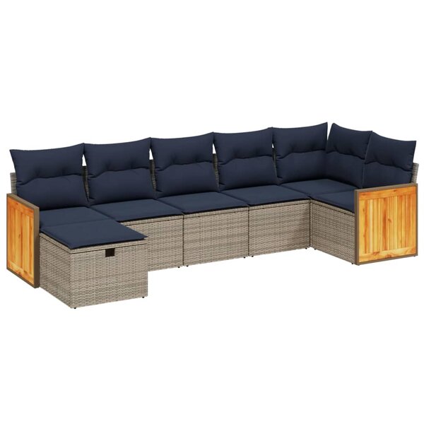 vidaXL Salon de jardin 7 Pièces avec coussins gris résine tressée