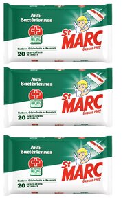 Lot de 3 boites de 20 serpillères jetables Imprégnées Anti-Bactériennes - (60 Serpillères) - St Marc
