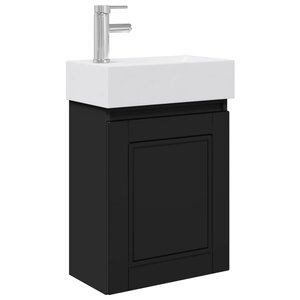 vidaXL Meuble de salle de bain avec robinet Noir 45 5 x 22 5 x 84 cm