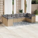 vidaXL Salon de jardin avec coussins 10 Pièces beige résine tressée