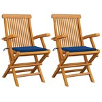 vidaXL Chaises de jardin et coussins bleu royal lot de 2 Bois de teck