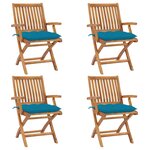 vidaXL Chaises pliables de jardin avec coussins lot de 4 Teck solide