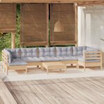 vidaXL Salon de jardin 8 Pièces avec coussins gris Bois de pin