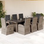 vidaXL Ensemble à manger de jardin 9 Pièces coussins gris résine tressée