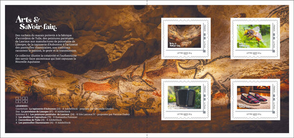 Collector 4 timbres - Arts & Savoir-faire - Nouvelle Aquitaine - Lettre Verte
