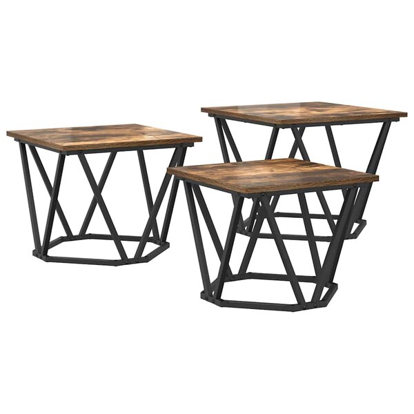 vidaXL Table basse 3 Pièces Chêne fumé Bois d'ingénierie et acier