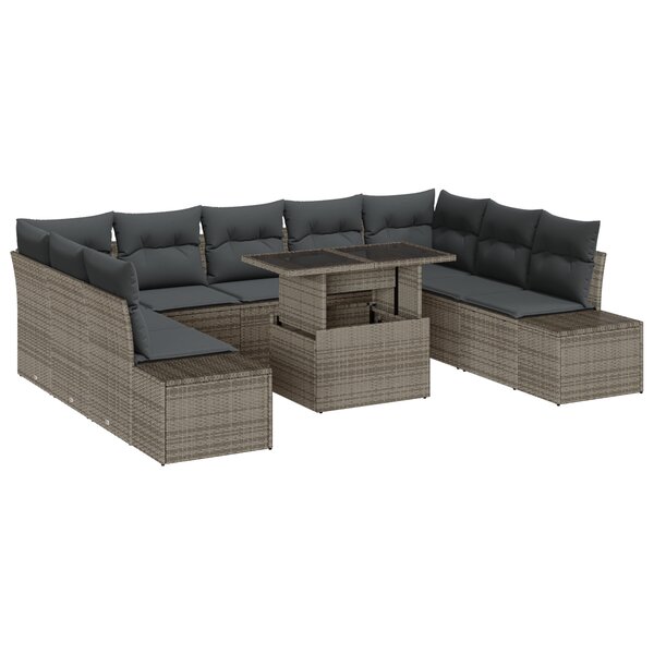 vidaXL Canapé de jardin 10 pièces avec coussins gris en rattan