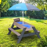 AXI Table de pique-nique à sable et eau et parasol Anthracite et gris