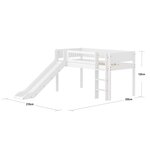 Flexa WHITE Lit mi-hauteur avec echelle droite et toboggan 90 x 200 cm Barriere a barreaux Blanc