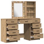 vidaXL Ensemble de Table de Maquillage de 3 Pièces avec LED en Bois d'Ingénierie Chêne Artisan