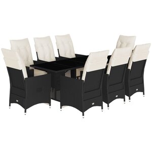 vidaXL Ensemble à manger de jardin 9Pièces coussins noir résine tressée
