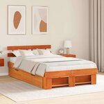 vidaXL Cadre de lit avec tiroir Marron 135 x 190 cm Bois massif en pin