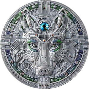 Pièce de monnaie en Argent 1000 Satoshi g 62.2 (2 oz) Millésime 2025 Techno Totem THE WOLF