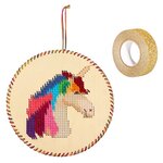 Coffret suspension bois à broder Tête de licorne + masking tape doré à paillettes 5 m