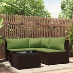 vidaXL Salon de jardin 4 Pièces avec coussins Marron Résine tressée