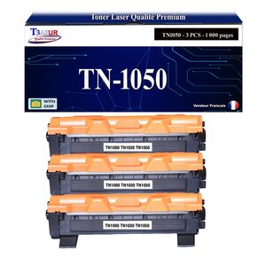 T3AZUR - 3x Toners compatibles avec Brother TN1050 pour Brother DCP1510 DCP1512 DCP1610W DCP1612W - 1 000 pages