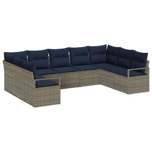 vidaXL Ensemble de Canapés avec coussin 9 Pièces Gris polyrotin