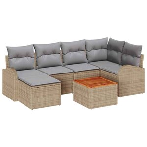 vidaXL Ensemble de canapé de jardin avec coussin 7 Pièces Beige polyrotin