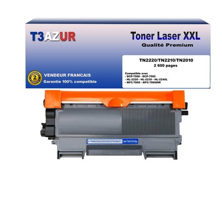 Toner  compatible avec  Brother TN2220  TN2010 pour Brother MFC7360  MFC7360N  MFC7460  MFC7460DN  MFC7860DW - 2600 pages - T3AZUR