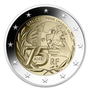 Pièce 2€ commémorative 75 ans unicef 2021 france
