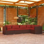 vidaXL Salon de jardin 5 Pièces avec coussins résine tressée marron