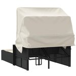 vidaXL Chaise longue double et auvent et coussins noir résine tressée