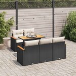 vidaXL Salon de jardin 6 Pièces avec coussins noir résine tressée acacia