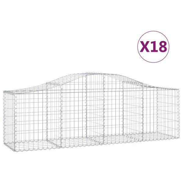vidaXL Paniers à gabions arqués 18 Pièces 200x50x60/80 cm fer galvanisé