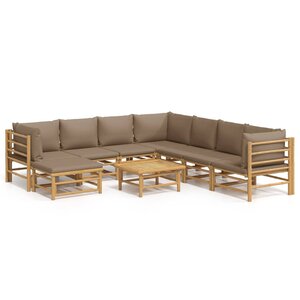 vidaXL Salon de jardin 9 Pièces avec coussins taupe bambou