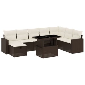 vidaXL Salon de jardin avec coussins 9 Pièces marron résine tressée