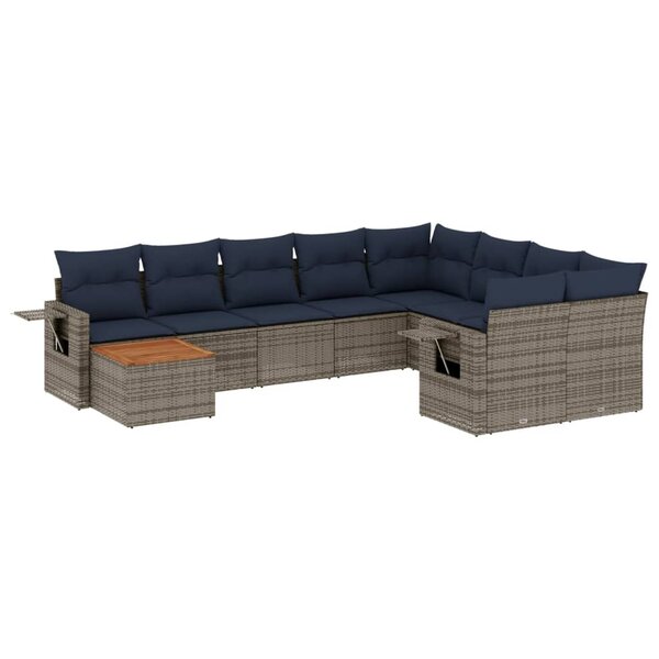 vidaXL Salon de jardin 10 Pièces avec coussins gris résine tressée