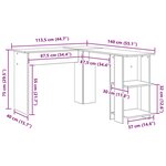 vidaXL Bureau d'angle avec rangement en béton gris 140x113 5x75cm