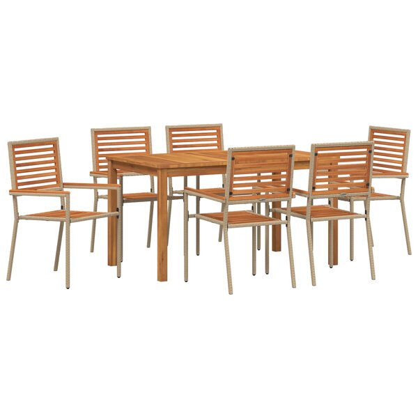 vidaXL Set de salle à manger de jardin 7 pièces Beige Poly Rattan Acacia