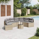 vidaXL Canapé de jardin table coussins demi-rond beige résine tressée