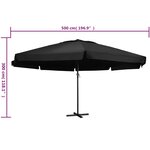 vidaXL Parasol d'extérieur avec mât en aluminium 500 cm noir