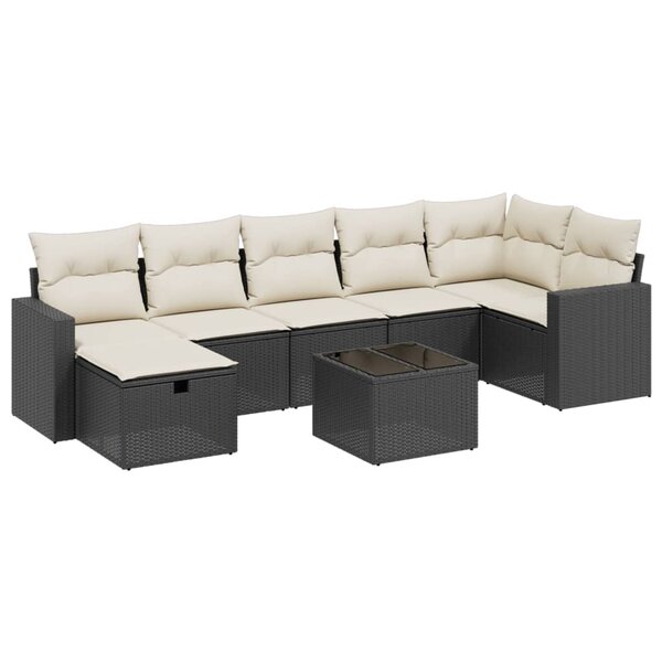 vidaXL Salon de jardin 8 Pièces avec coussins noir résine tressée