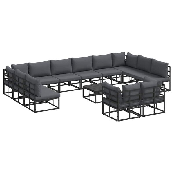 vidaXL Ensemble de canapé de jardin avec coussin 13 Pièces Noir Aluminium