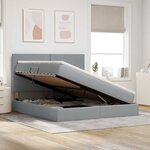 vidaXL Lit de rangement LED avec matelas Gris clair 160 x 200 cm Tissu