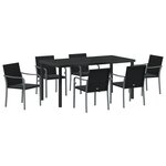 Ensemble de salle à manger de jardin 7 pièces avec des coussins en poly rotin noir