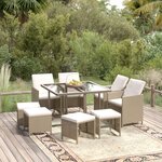 vidaXL Ensemble à manger de jardin et coussins 9 Pièces Poly rotin Beige