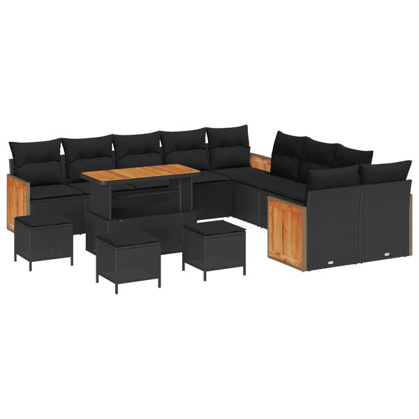 vidaXL Ensemble de canapé de jardin avec coussin 14 Pièces Noir