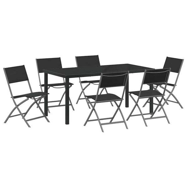 vidaXL Ensemble de salle à manger pour jardin 7 Pièces Noir