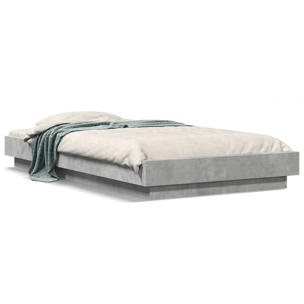 vidaXL Cadre de lit et lumières LED sans matelas gris béton 100x200 cm