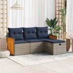 vidaXL Salon de jardin 4 Pièces avec coussins gris résine tressée