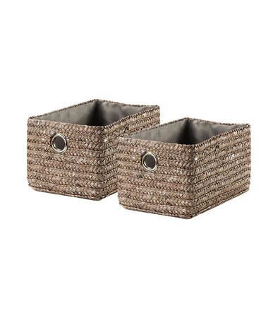 Lot de 2 tiroirs en paille tressé taupe - petit modèle