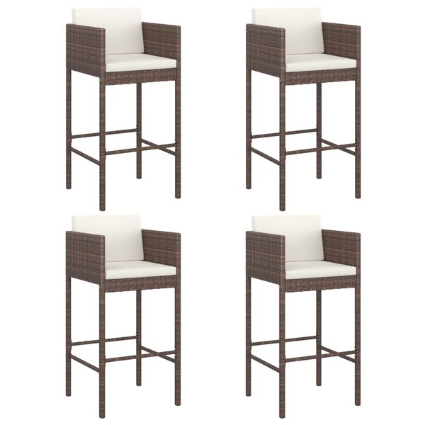 vidaXL Tabourets de bar lot de 4 avec coussins marron résine tressée