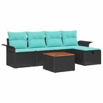 vidaXL Ensemble de canapé de jardin avec coussin 6 Pièces Noir Poly rotin