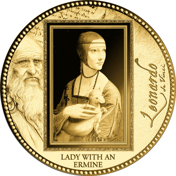 Monnaie LADY WITH AN ERMINE Da Vinci 1/200 Oz Or 5000 Francs Gabon