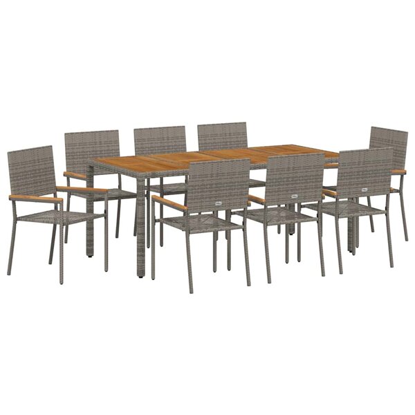 vidaXL Ensemble de salle à manger pour jardin 9 Pièces Gris polyrotin