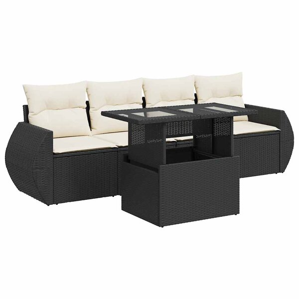 vidaXL Salon de jardin 5 Pièces avec coussins noir résine tressée
